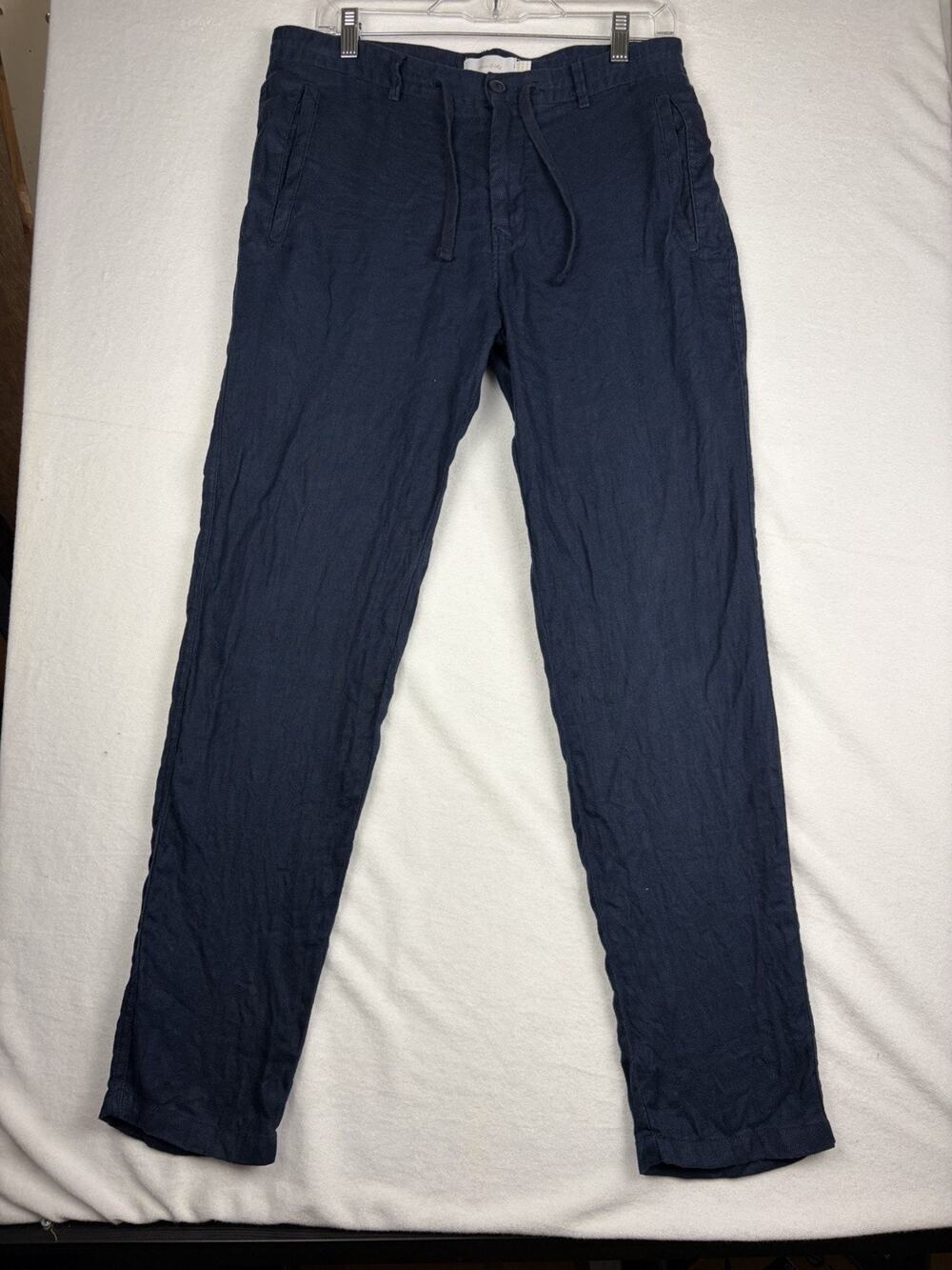 Porter And Ash Men’s Slim Fit Washable 100% Linen Blue Drawstring Pants 30x30